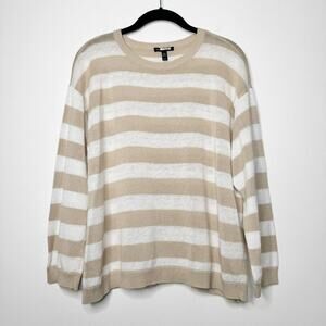 Eileen Fisher Linen Silk Blend Striped Round Neck Box Top Sweater Size Medium